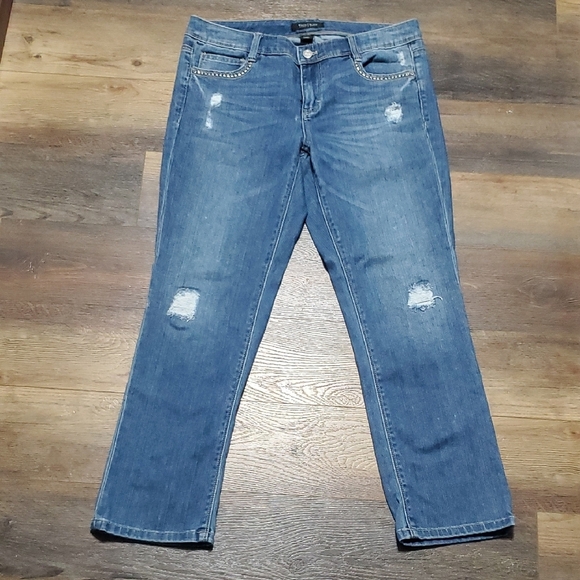 White House Black Market Blue Ankle Cropped Jeans Distressed - Picture 1 of 10